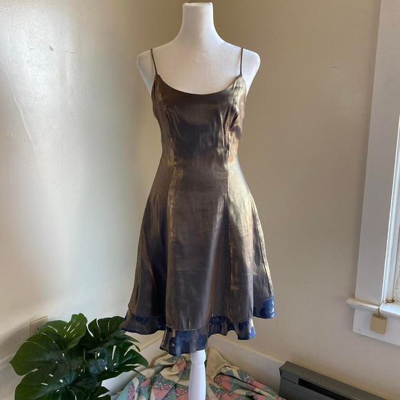 Vintage gold & navy cocktail dress - Picture 4 of 7